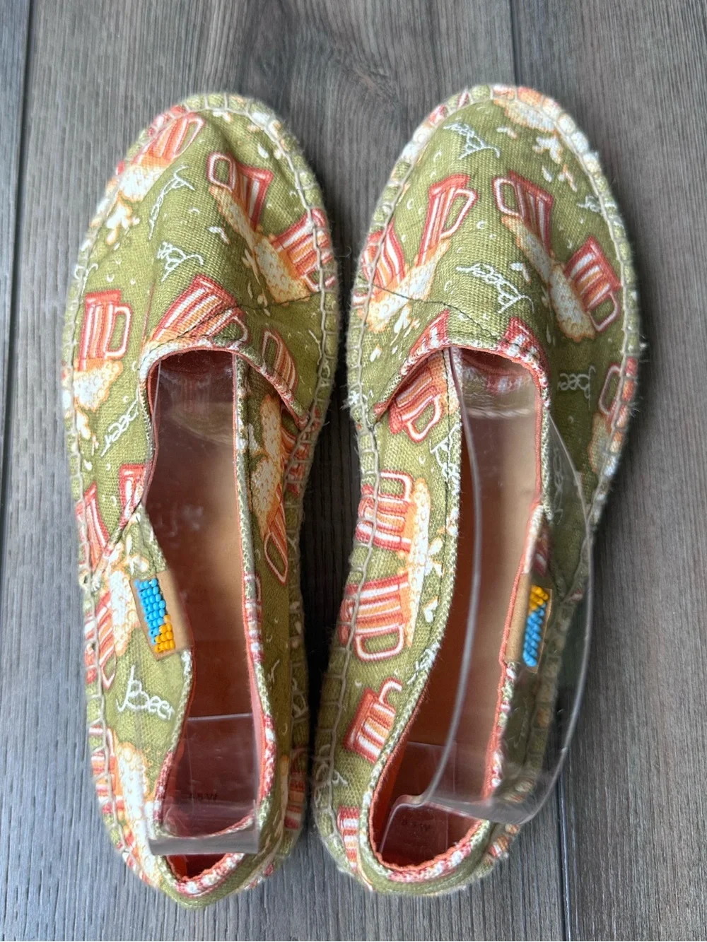 Ubuntu Handmade Beer Print Espadrille Slip-On Shoes Size 8